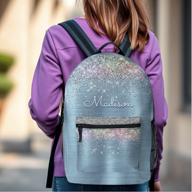 Mochila Impresa Monograma de purpurina azul celestial cutáneo (Subido por el creador)