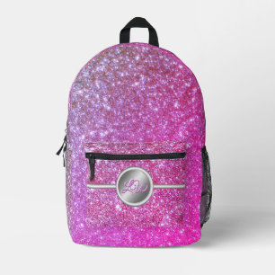Mochila Impresa Monograma de purpurina falsa brillante rosa
