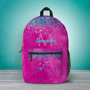 Mochila Impresa Monograma de purpurina iridiscente rosa aqua chic