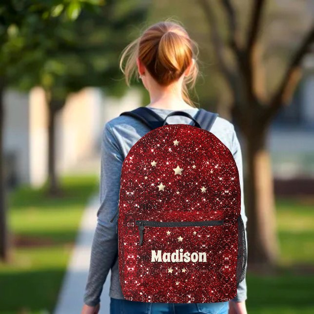 Mochila Impresa Monograma de purpurina negro rojo caprichoso de mo (Subido por el creador)