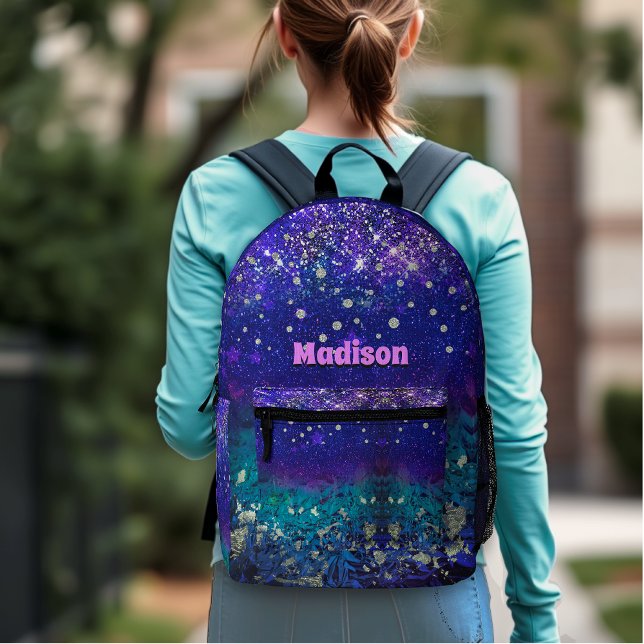 Mochila Impresa Monograma de purpurina oscuro morado y turquesa (Subido por el creador)