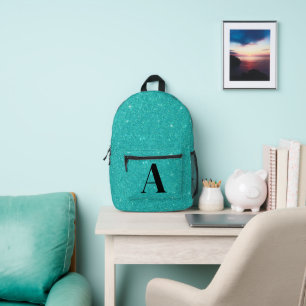 Mochila Impresa Monograma de purpurina teal