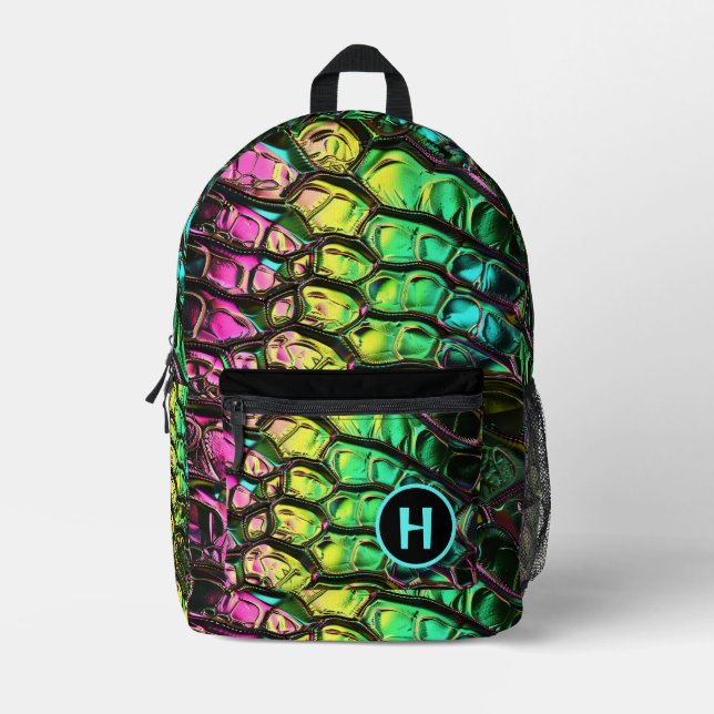 Mochila Impresa Monograma de serpiente Neon Rainbow Reptile (Anverso)