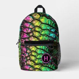 Mochila Impresa Monograma de serpiente Neon Rainbow Reptile