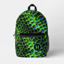 Mochila Impresa Monograma de serpiente Reptile Verde Neon