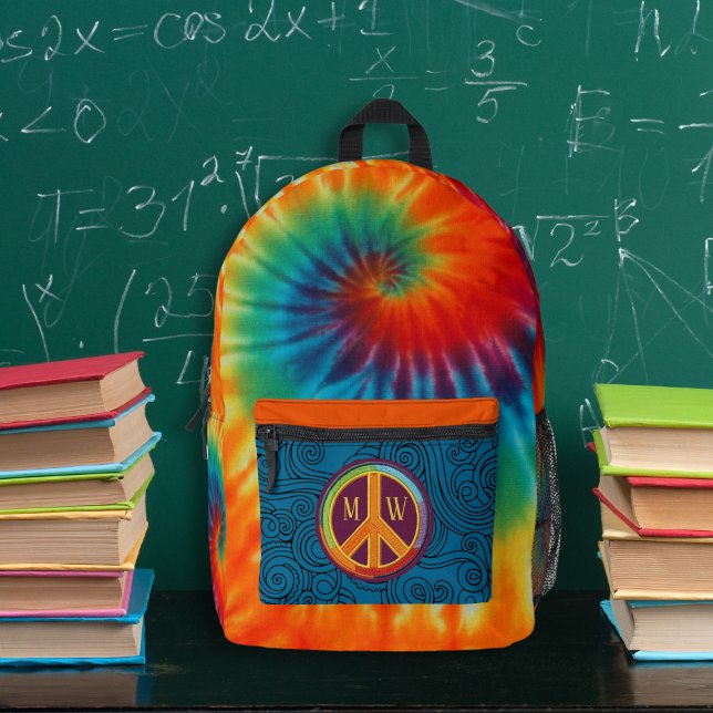 Mochila Impresa Monograma de signo de paz de Swirl de tinte (Subido por el creador)