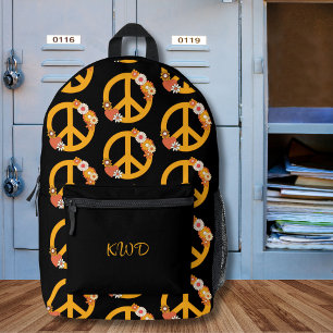 Mochila Impresa Monograma de signo de paz retro