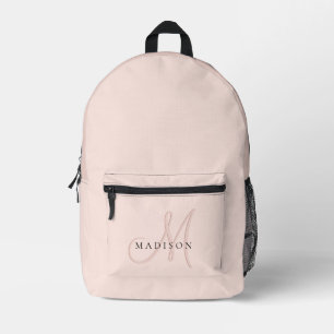 Mochila Impresa Monograma de sombra rosa delicado femenino elegant