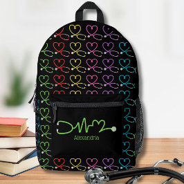 Mochila Impresa Monograma de Stethoscope del corazón del arcoiris