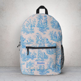 Mochila Impresa Monograma de tela azul turquesa vintage