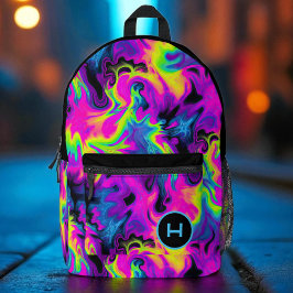 Mochila Impresa Monograma de tinte de tie de llama de neón