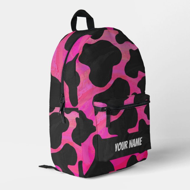 Mochila Impresa Monograma de vaca rosa y negro (Esquina izquierda trasera)