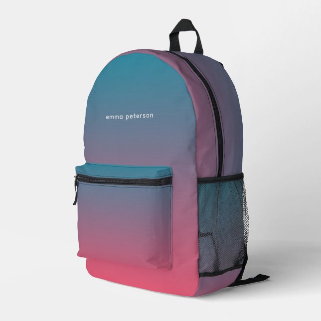 Mochila Impresa Monograma del arco iris del degradado azul rosado  (Esquina derecha trasera )