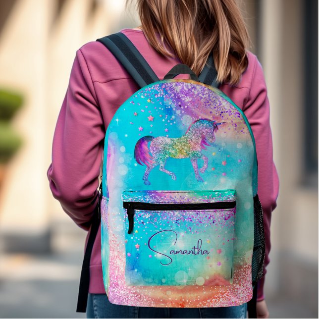 Mochila Impresa Monograma del arco iris del Purpurina rosa del uni (Subido por el creador)