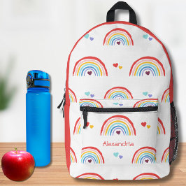 Mochila Impresa Monograma del arcoiris boho con corazón