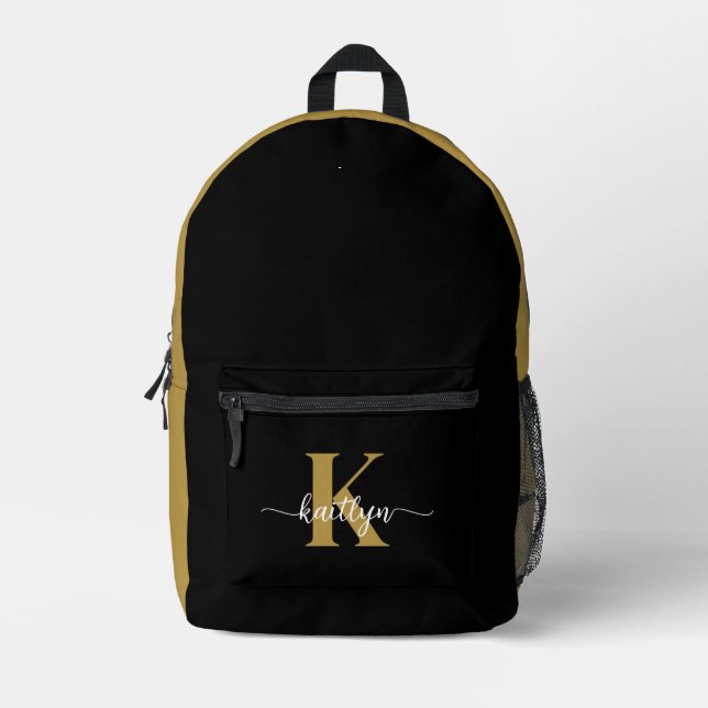 Mochila Impresa Monograma del guión de oro negro (Anverso)