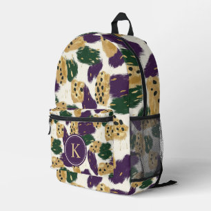Mochila Impresa Monograma del patrón de brochas de oro púrpura ver