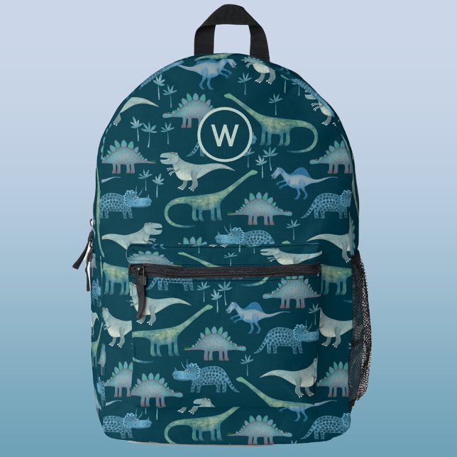 Mochila Impresa Monograma del patrón de dinosaurio Personalizado i (Modern monogram initial personalized dinosaur pattern backpack)