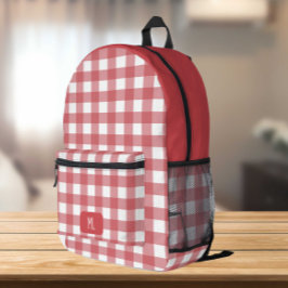 Mochila Impresa Monograma del patrón de Gingham blanco rojo