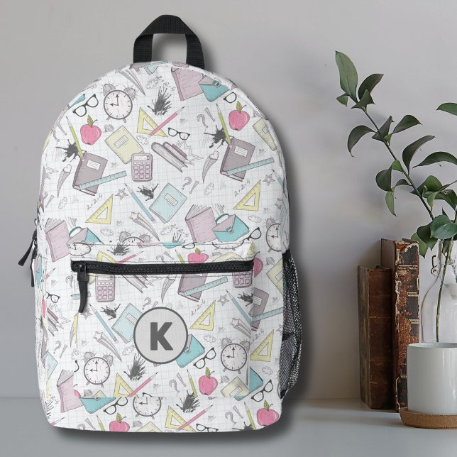 Mochila Impresa Monograma del patrón de la escuela de moda de moda (Cute Trendy Teacher Modern Colorful School Pattern Printed Backpack)