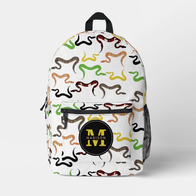 Mochila Impresa Monograma del patrón de reptil Python Snakes (Anverso)
