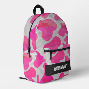 Mochila Impresa Monograma del patrón de vaca rosa y blanco