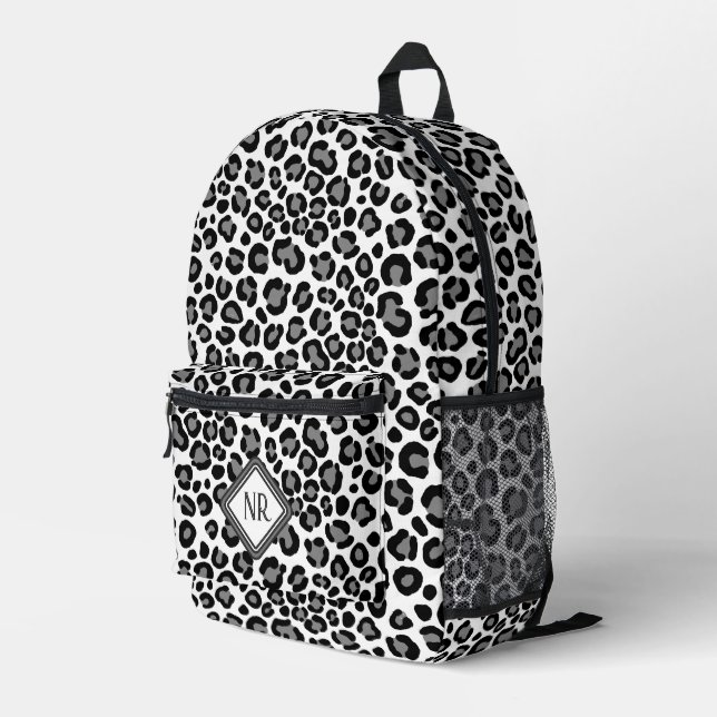 Mochila Impresa Monograma del patrón del leopardo blanco y negro (Esquina derecha trasera )