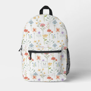 Mochila Impresa Monograma del patrón floral de flores silvestres d