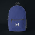 Mochila Impresa Monograma del Personalizado azul de la Marina mode<br><div class="desc">Mochila impresa del nombre del monograma del Personalizado azul de la Marina moderna</div>