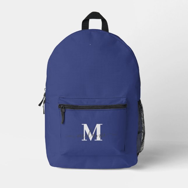 Mochila Impresa Monograma del Personalizado azul de la Marina mode (Anverso)