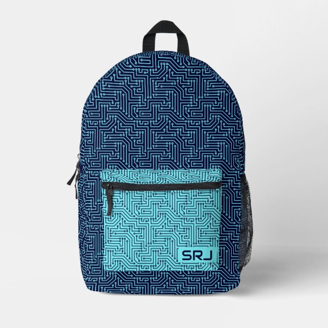 Mochila Impresa Monograma del Personalizado azul verde neón de la  (Anverso)