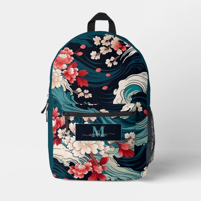 Mochila Impresa Monograma del Personalizado japonés de flores de c (Anverso)
