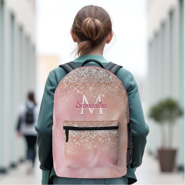 Mochila Impresa Monograma del purpurina plateado de rosa de oro fi (Subido por el creador)