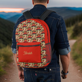 Mochila Impresa Monograma del sabio rojo del hongo cutáneo como bo