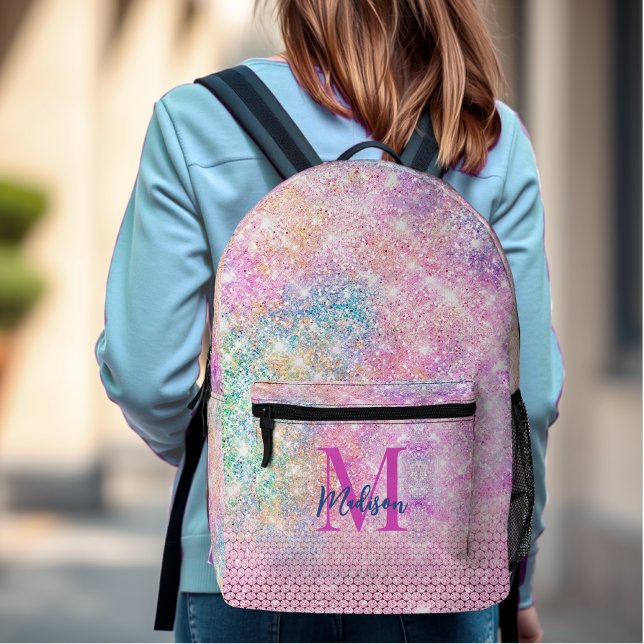 Mochila Impresa monograma diamante de imitación purpurina de imita (Subido por el creador)