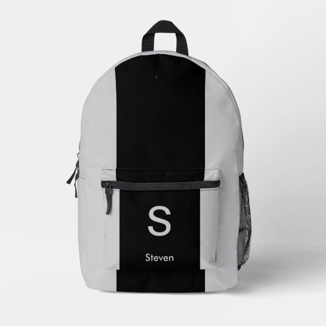 Mochila Impresa Monograma dos tonos negro moderno y gris (Anverso)