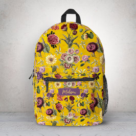 Mochila Impresa Monograma elegante amarillo con estampado floral