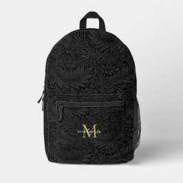 Mochila Impresa Monograma elegante de escritura floral de oro negr
