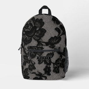 Mochila Impresa Monograma Elegante Floral de Encaje Negro Personal