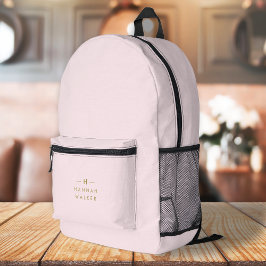 Mochila Impresa Monograma elegante minimalista Rubor rosa y dorado