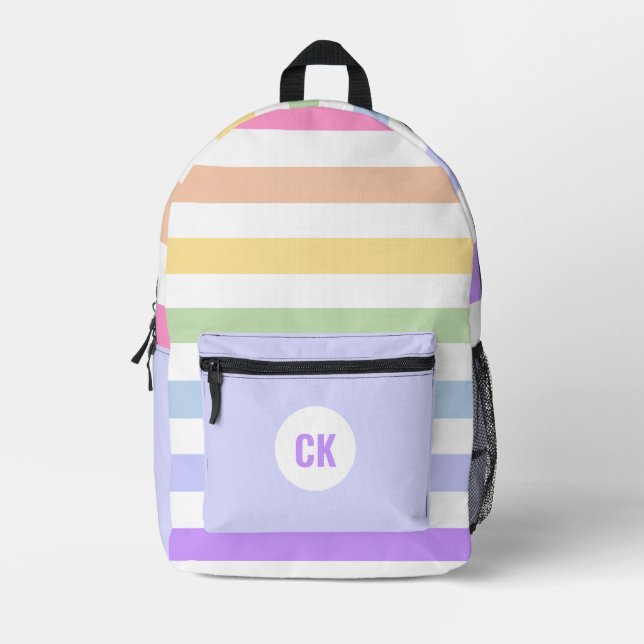Mochila Impresa Monograma en franjas arcoiris de Pastel de Círculo (Anverso)