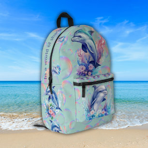 Mochila Impresa Monograma en un mundo de tiburones, sé un delfín a