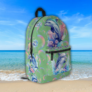 Mochila Impresa Monograma en un mundo de tiburones, sé un delfín v