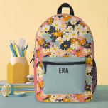Mochila Impresa Monograma Escuela de Chicas florales de color mode<br><div class="desc">Personalice esta preciosa mochila floral rosa y azul para que sus chicas regresen a los suministros escolares. Diseñado para ti por Blackberry Boulevard.</div>