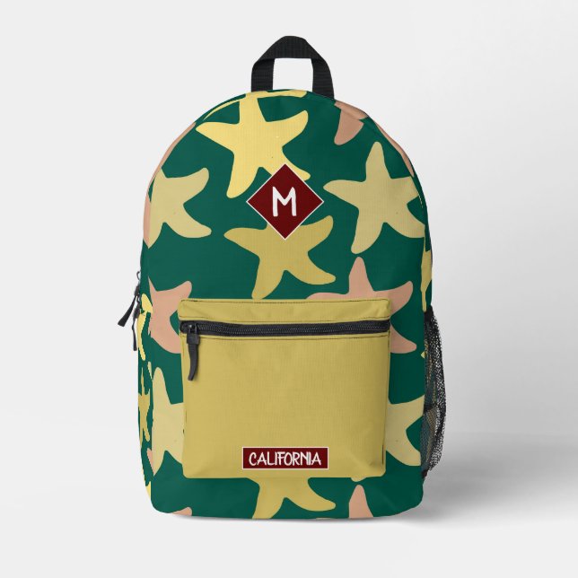 Mochila Impresa Monograma estrella de bonito Beige Verde Moderno (Anverso)