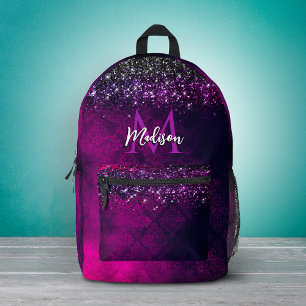 Mochila Impresa Monograma falso brillante magenta negro lindo