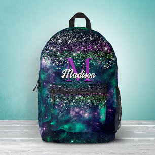 Mochila Impresa Monograma falso de purpura oscuro verde brillante 