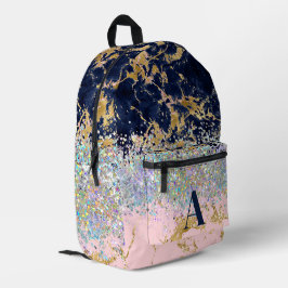 Mochila Impresa Monograma femenino de mármol y brillo