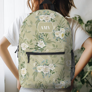 Mochila Impresa Monograma Floral blanca y puntos ondulados