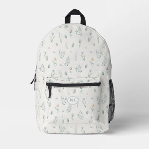 Mochila Impresa Monograma floral de acuarela botánica elegante con